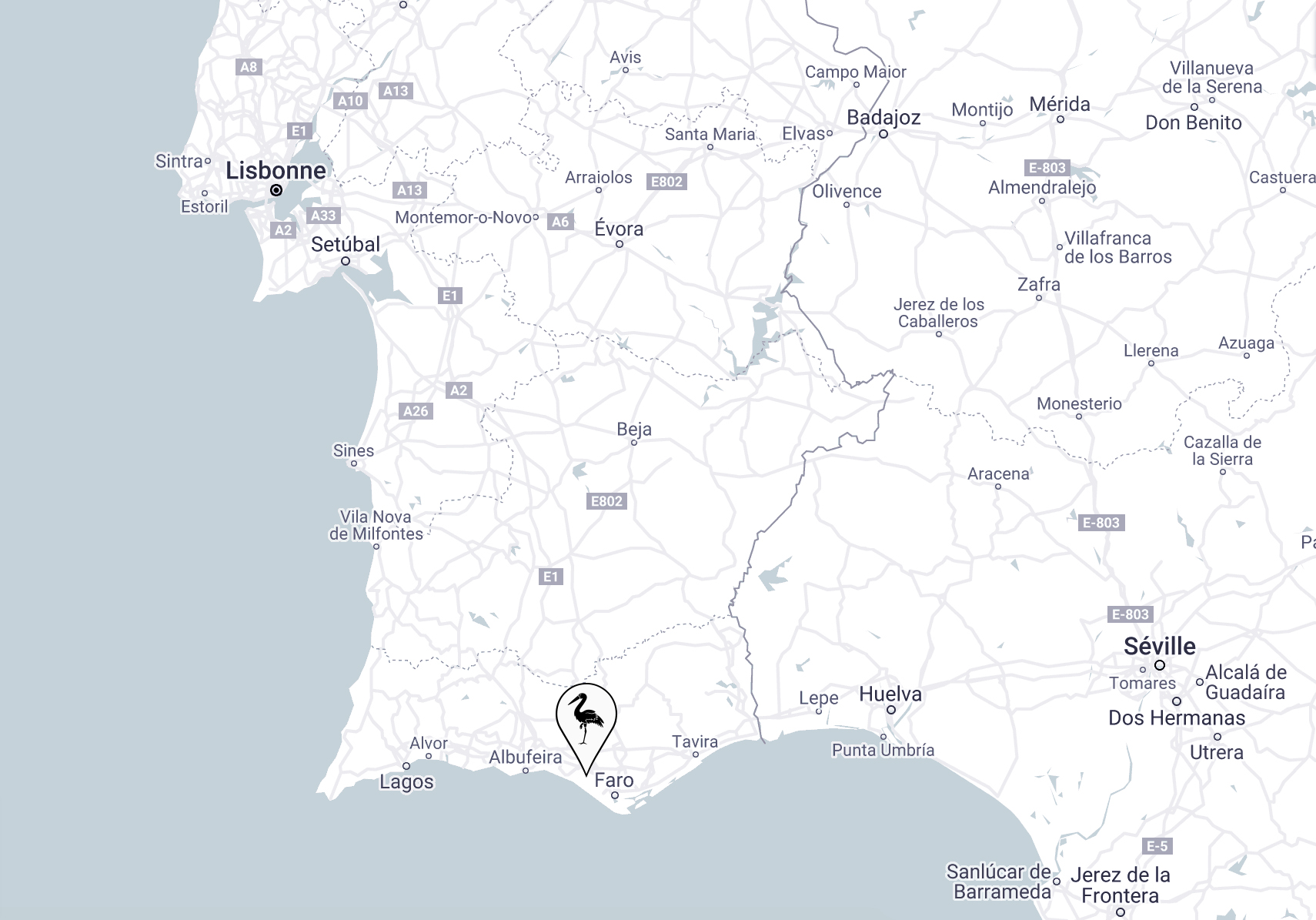 Map of Casa Linear's location in the Algarve, Portugal